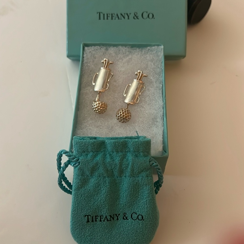 Tiffany Cufflinks Authentic Golf Bag, clubs&Ball Jewelry.Marked Tiffany&Co 925